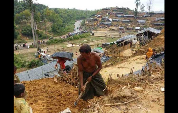 পাহাড় কেটে বসবাস করছে রোহিঙ্গা শরণার্থীরা