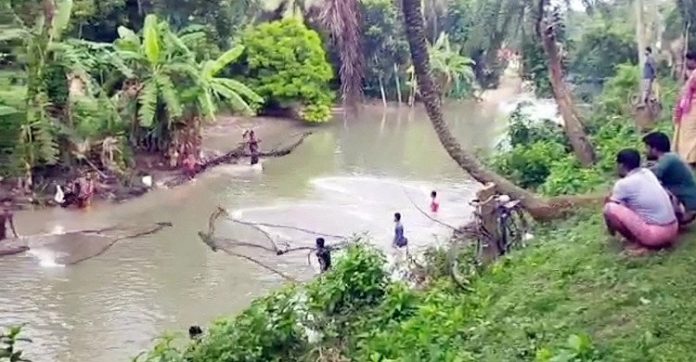 ফরিদপুরে চলছে জাল দিয়ে মাছ ধরা উৎসব